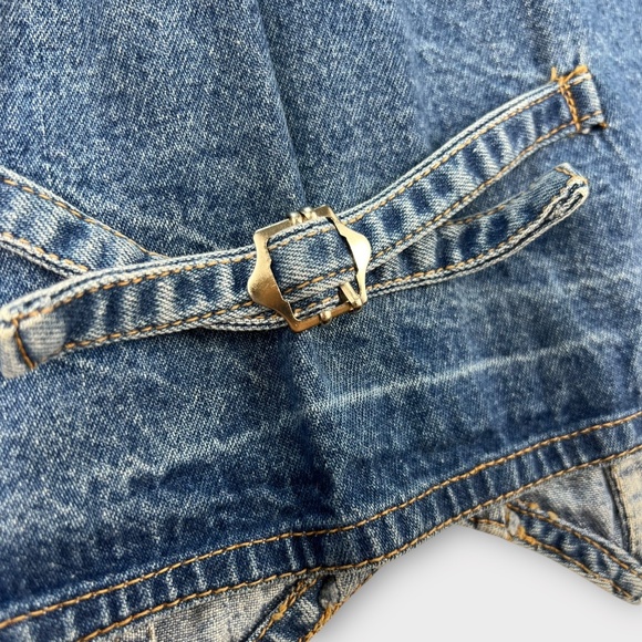 VINTAGE Denim Vest Christmas Women LARGE Upper West Side Holiday Cottagecore Art - Picture 5 of 10